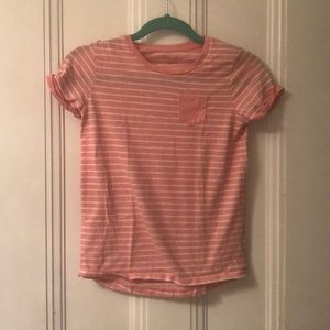 White and light pink stripped tee shirt